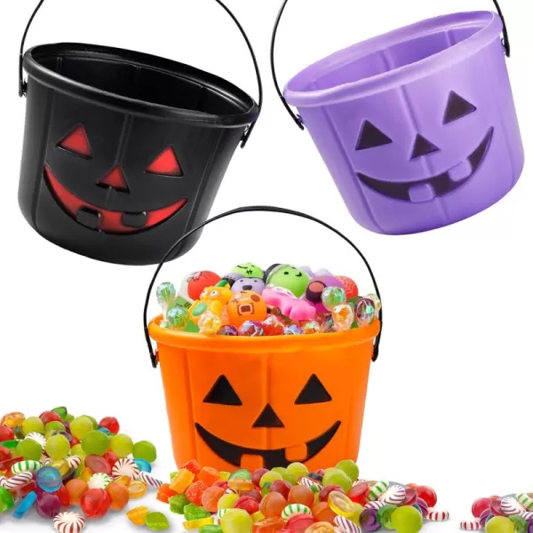 imageJOYIN 6PCS Halloween Trick or Treat Pumpkin Bucket Orange Plastic Candy Bucket for Trick or Treating Black Purple Jack O Lantern Basket and Pails with Handle for Kids Halloween Party Favor SuppliesBlack  Purple  Orange