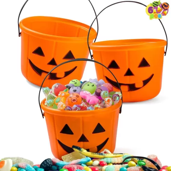 imageJOYIN 6PCS Halloween Trick or Treat Pumpkin Bucket Orange Plastic Candy Bucket for Trick or Treating Black Purple Jack O Lantern Basket and Pails with Handle for Kids Halloween Party Favor SuppliesBlack  Orange