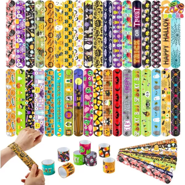 imageJOYIN 72 PCS Halloween Slap Bracelets Halloween Toys for Kids Girls Boys 36 Different Design Bracelets Bulk for Party Favors and Supplies Halloween Treat Bags Gifts