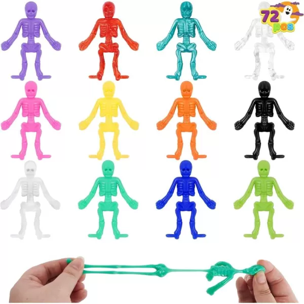 imageJOYIN 72 PCS Halloween Stretchy Skeleton Toys Stretchable Skull squishy toys for Kids Gift Trick Or Treat Goodie Bags Fillers Sticky Hand Toy Party Favors Halloween Spooky Decoration Game PrizesColorful Stretchy Skeletons