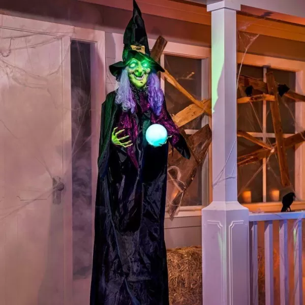 imageJOYIN 78quot Hanging Witch Decor with Magic Ball Halloween Decorations Outdoor Swing Flying Witch Halloween Porch Decor Party Supplies Sound Activated Light Up Eyes Lawn Yard Garden Door Haunted House