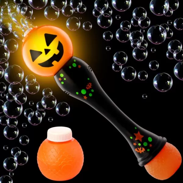 imageJOYIN Halloween Light Up Ghost Bubble Blower Wand Glowing Automatic Bubble Machine with 2 Bubble Solutions Halloween Party Favors Toys Carnival Game Prizes Kids Outdoor ToysPumpkin