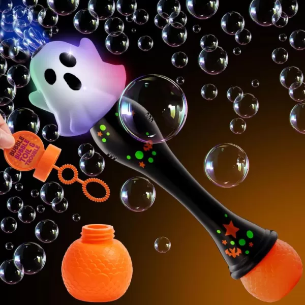 imageJOYIN Halloween Light Up Ghost Bubble Blower Wand Glowing Automatic Bubble Machine with 2 Bubble Solutions Halloween Party Favors Toys Carnival Game Prizes Kids Outdoor ToysGhost