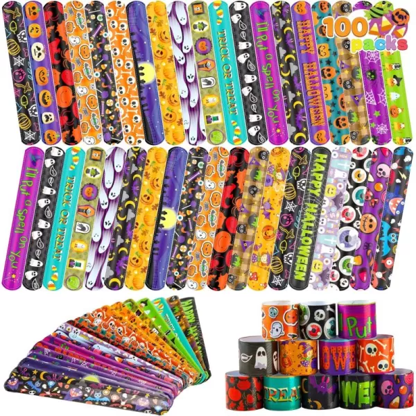 imageJOYIN Halloween Slap Bracelets Party Favors for Kids  100 Pcs Friendship Bracelets Halloween Party Supplies and Decorations Snap Bracelets with Halloween Classies Pattern