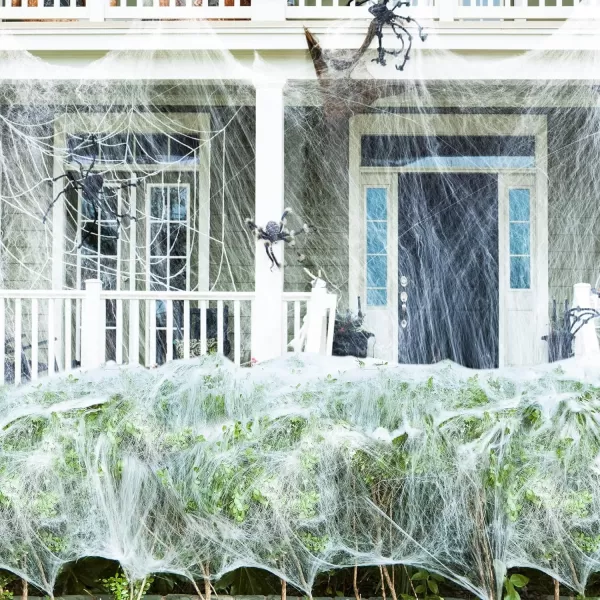 imageJOYIN 1200 sqft Spider Halloween Decorations Bonus with 80Fake Spiders Halloween Outdoor Super Stretch Cobwebs Halloween Party Decoration for Indoor Outdoor Party Supplies1200