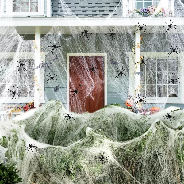 imageJOYIN 1200 sqft Spider Halloween Decorations Bonus with 80Fake Spiders Halloween Outdoor Super Stretch Cobwebs Halloween Party Decoration for Indoor Outdoor Party Supplies1200