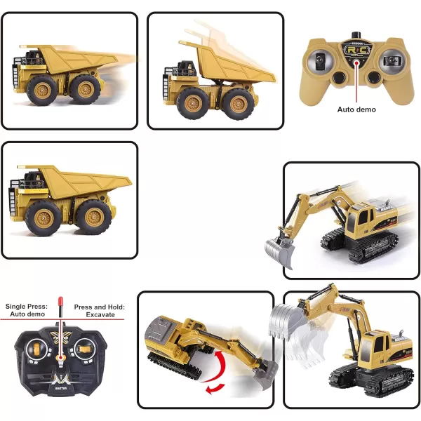imageJOYIN 2 PCS Remote Control Construction Vehicle Toy Set FrictionPowered RC Excavator ampamp RC Dump Truck with Lights and Sounds for Imaginative Play Birthday Gifts for Toddlers Boys Girls