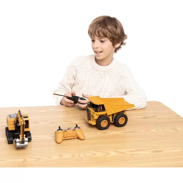 imageJOYIN 2 PCS Remote Control Construction Vehicle Toy Set FrictionPowered RC Excavator ampamp RC Dump Truck with Lights and Sounds for Imaginative Play Birthday Gifts for Toddlers Boys Girls