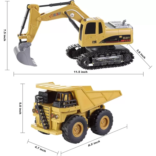 imageJOYIN 2 PCS Remote Control Construction Vehicle Toy Set FrictionPowered RC Excavator ampamp RC Dump Truck with Lights and Sounds for Imaginative Play Birthday Gifts for Toddlers Boys Girls