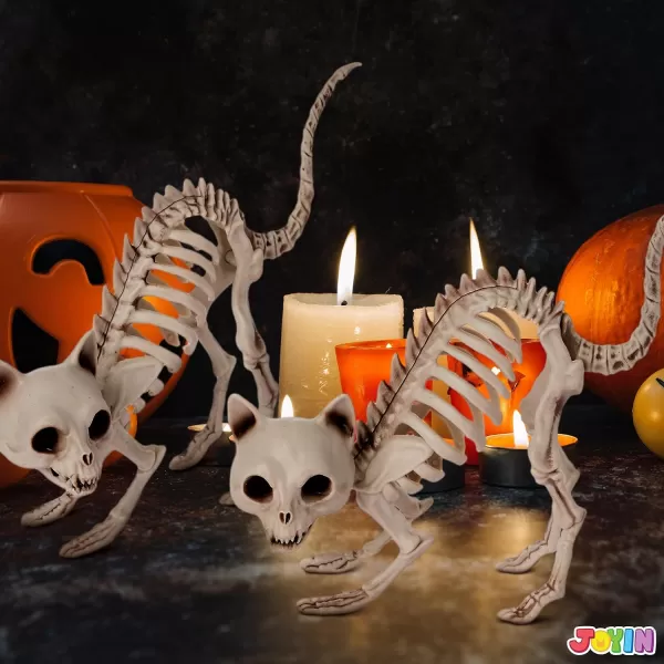 imageJOYIN 2 PCS Skeleton Cats Halloween Indoor Outdoor Decorations Set Animal Courtyard for Photo Props Decorations Trick or Treat Decor Spooky Scene Party Favors 7  79  3 inches