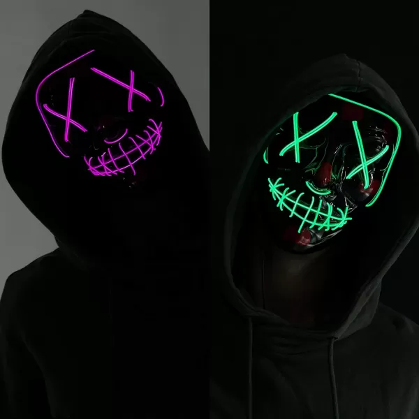 imageJOYIN 2 Pcs Halloween Led Masks Light Up Scary Mask with 3 Lighting Modes for Halloween Cosplay Costume and Party Supplies Green Purple
