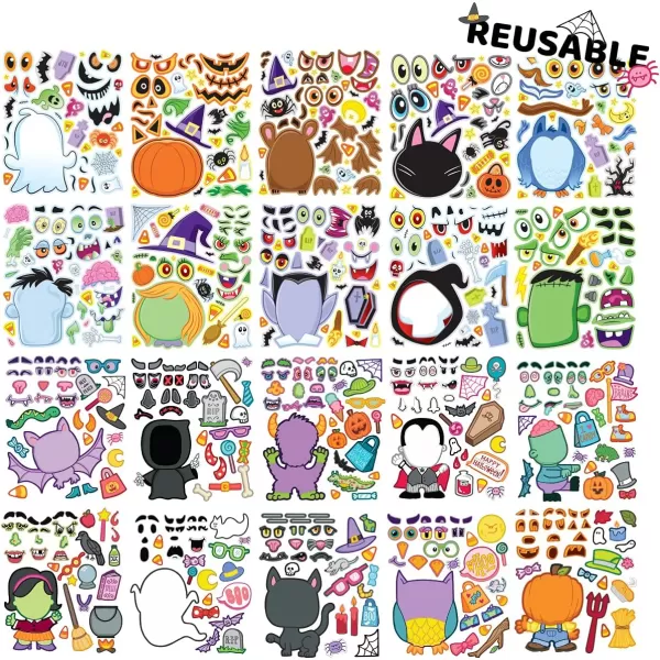 imageJOYIN 20 Pcs Makeaface Sticker Sheets Make Your Own Halloween Characters Mix and Match Sticker Sheets Bonus with Coloring Sheets 10 Scratch Cards 8 Sticker Sheets Halloween Party Favor Supplies