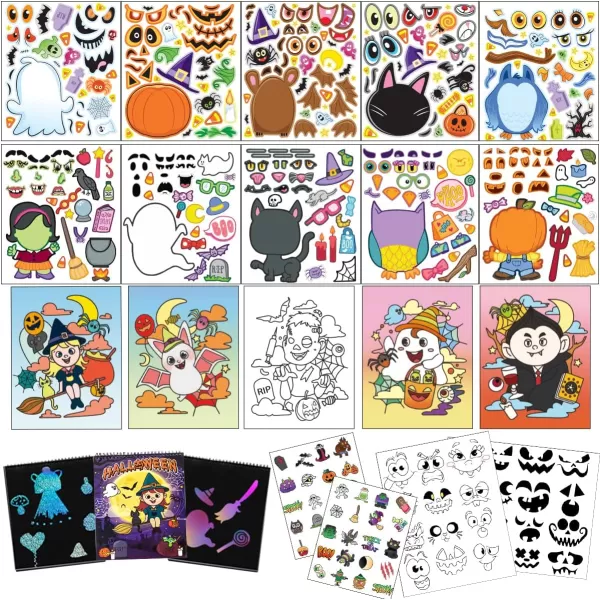 imageJOYIN 20 Pcs Makeaface Sticker Sheets Make Your Own Halloween Characters Mix and Match Sticker Sheets Bonus with Coloring Sheets 10 Scratch Cards 8 Sticker Sheets Halloween Party Favor Supplies