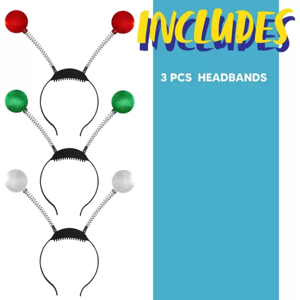imageJOYIN 3 Pack LED Martian Antenna Headband Alien Headbands Ball Head Boppers Lighting SilverGreenRed Martian Headbands Set Glowing Alien Headpiece Party Costume Halloween Accessories Party Favor