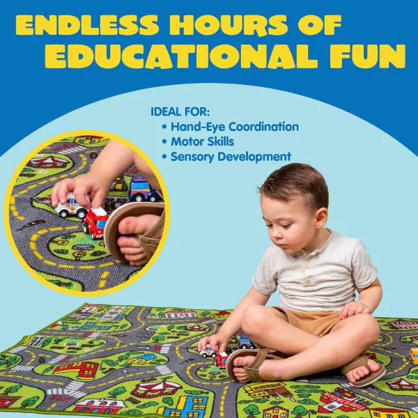 imageJOYIN Carpet Playmat w 12 Cars PullBack Vehicle Set for Kids Age 3 Jumbo Play Room Rug City Pretend PlayCity view
