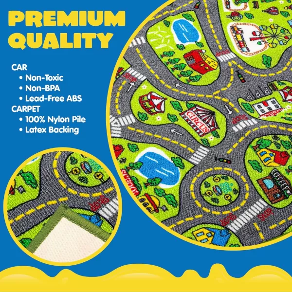 imageJOYIN Carpet Playmat w 12 Cars PullBack Vehicle Set for Kids Age 3 Jumbo Play Room Rug City Pretend PlayCity view