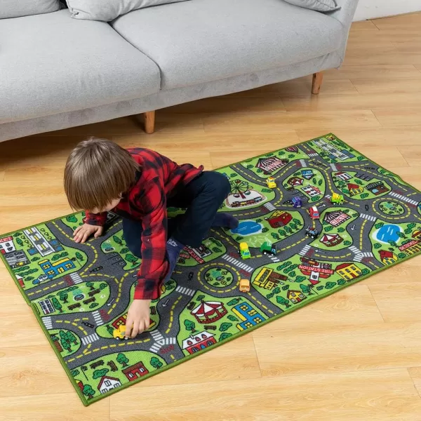 imageJOYIN Carpet Playmat w 12 Cars PullBack Vehicle Set for Kids Age 3 Jumbo Play Room Rug City Pretend PlayCity view