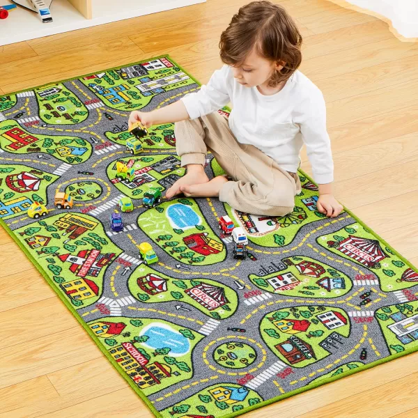 imageJOYIN Carpet Playmat w 12 Cars PullBack Vehicle Set for Kids Age 3 Jumbo Play Room Rug City Pretend PlayCity view