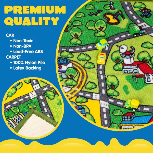 imageJOYIN Carpet Playmat w 12 Cars PullBack Vehicle Set for Kids Age 3 Jumbo Play Room Rug City Pretend PlayCommunity view