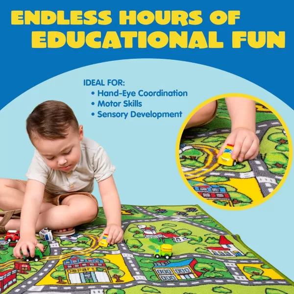 imageJOYIN Carpet Playmat w 12 Cars PullBack Vehicle Set for Kids Age 3 Jumbo Play Room Rug City Pretend PlayCommunity view