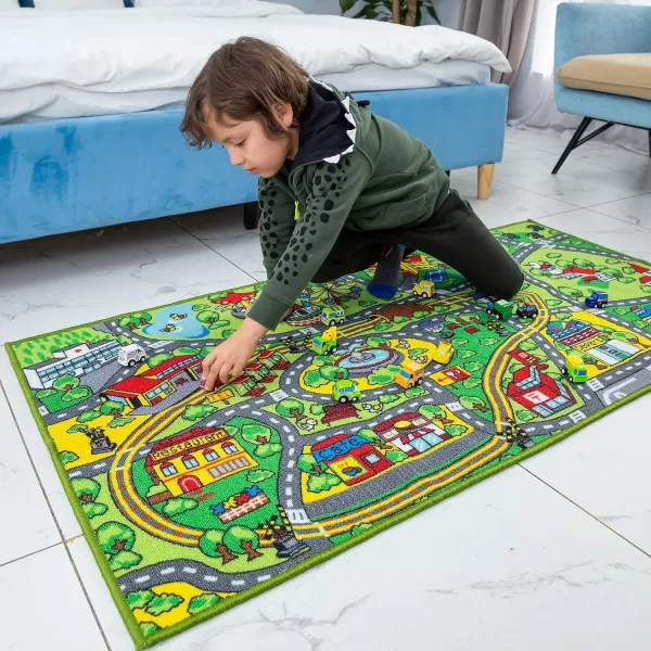 imageJOYIN Carpet Playmat w 12 Cars PullBack Vehicle Set for Kids Age 3 Jumbo Play Room Rug City Pretend PlayCommunity view