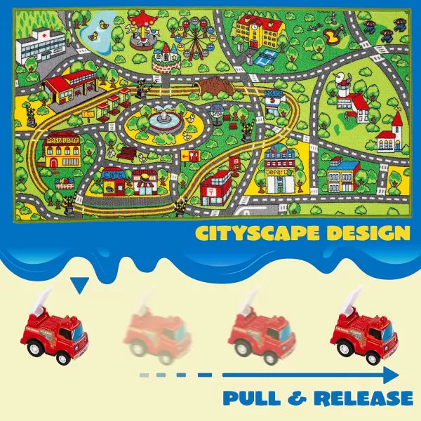 imageJOYIN Carpet Playmat w 12 Cars PullBack Vehicle Set for Kids Age 3 Jumbo Play Room Rug City Pretend PlayCommunity view