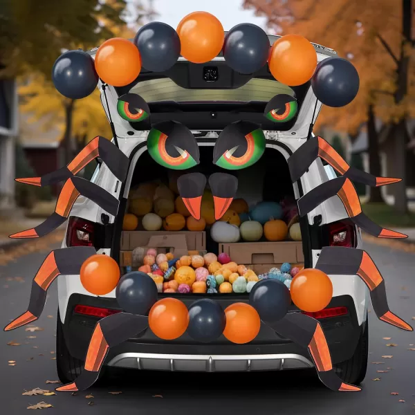 imageJOYIN Halloween Trunk Or Treat Car Decorations Kit for SUV Spider Design Car Archway Garage Decoration with Legs Eyes Balloons Double Side Stickers Halloween Decorations Outside Halloween Stickers