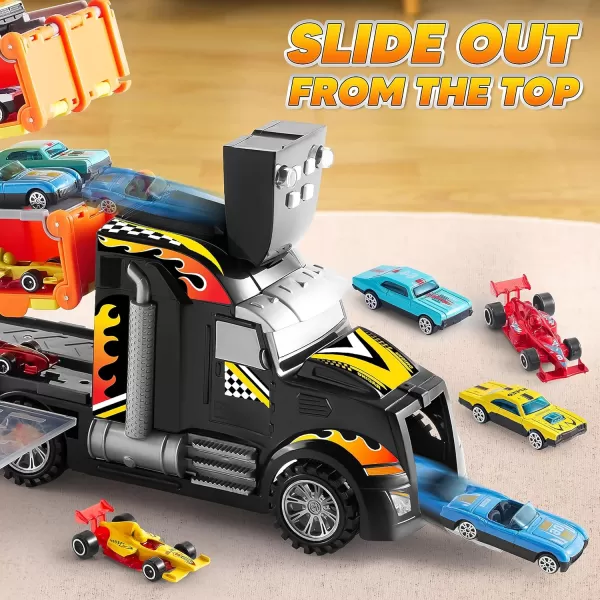imageJOYIN Toy Truck for Kids5FT Race Track and 12 DieCast Metal Toy Cars Racing Car with Lights ampamp Sounds Carrier Truck Toy Gift for 2 3 4 5 Years Old Boys and Girls