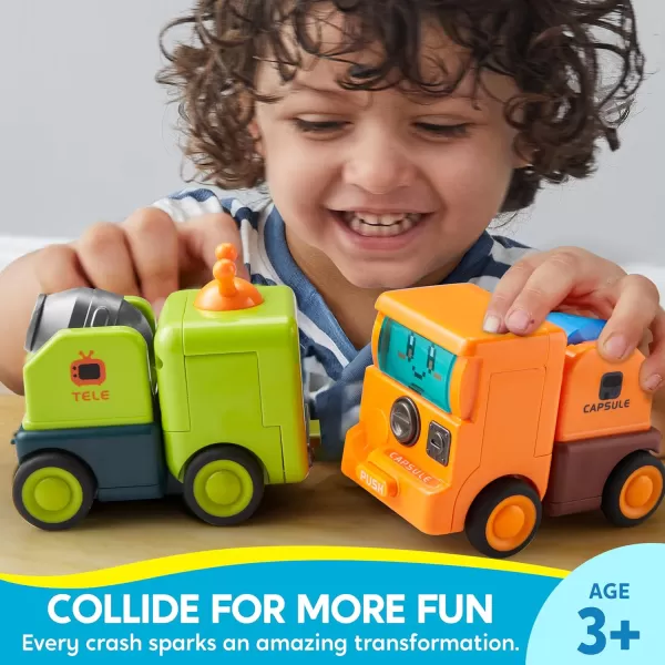 imageSYNCFUN 4 Pack Toy Cars for Toddler Push ampamp Go Transforming Robot Toy Cars Construction Vehicles Set for Boys Girls Birthday Party Favor Gifts for Kids