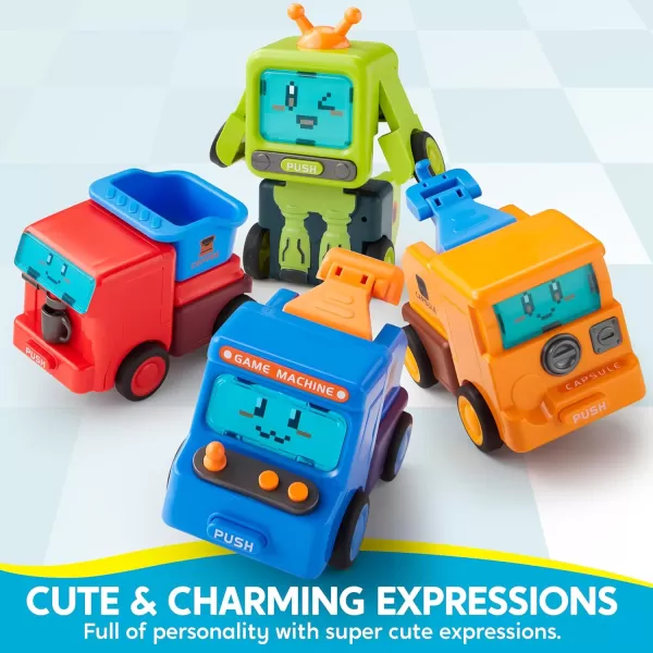 imageSYNCFUN 4 Pack Toy Cars for Toddler Push ampamp Go Transforming Robot Toy Cars Construction Vehicles Set for Boys Girls Birthday Party Favor Gifts for Kids