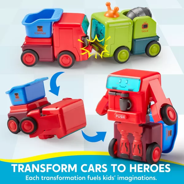 imageSYNCFUN 4 Pack Toy Cars for Toddler Push ampamp Go Transforming Robot Toy Cars Construction Vehicles Set for Boys Girls Birthday Party Favor Gifts for Kids