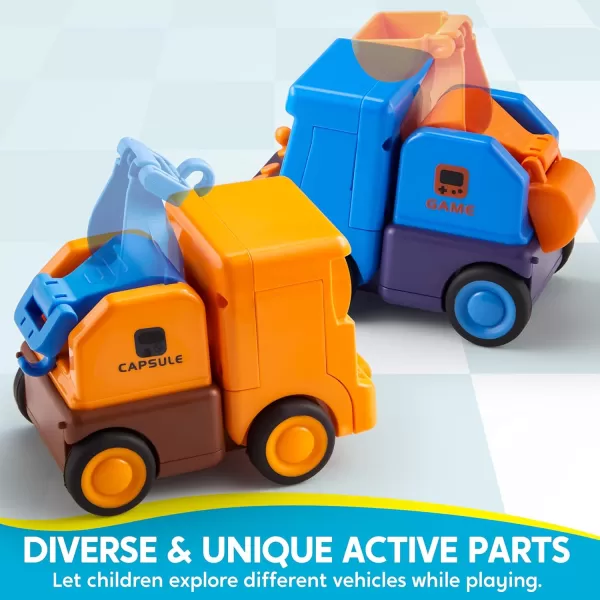 imageSYNCFUN 4 Pack Toy Cars for Toddler Push ampamp Go Transforming Robot Toy Cars Construction Vehicles Set for Boys Girls Birthday Party Favor Gifts for Kids