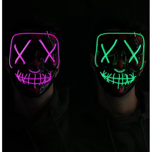 imageJOYIN 2 Pcs Halloween Led Masks Light Up Scary Mask with 3 Lighting Modes for Halloween Cosplay Costume and Party Supplies Green Purple