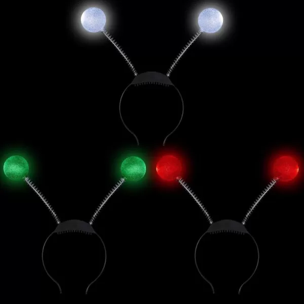 imageJOYIN 3 Pack LED Martian Antenna Headband Alien Headbands Ball Head Boppers Lighting SilverGreenRed Martian Headbands Set Glowing Alien Headpiece Party Costume Halloween Accessories Party Favor