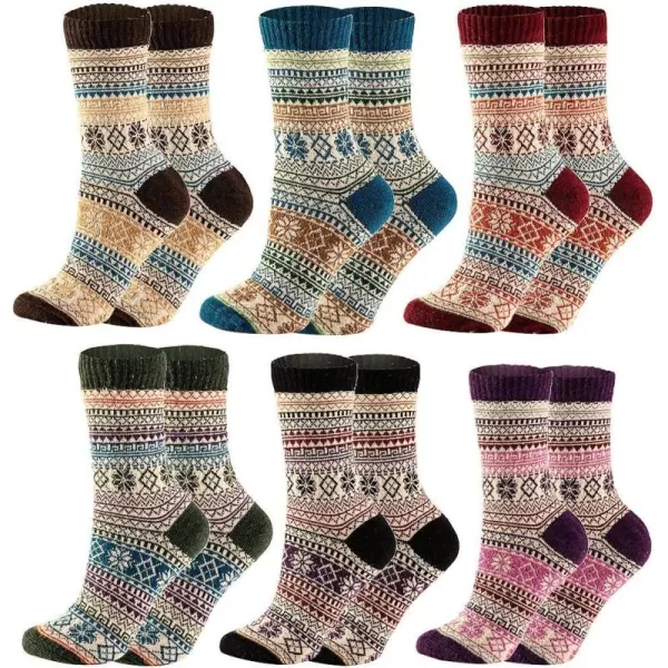 imageJOYIN 6 packs Christmas Warm Wool Socks for Women Dark Colored Holiday Thick Knit Vintage Winter Cozy Crew Socks Christmas Holiday or Birthday Gift