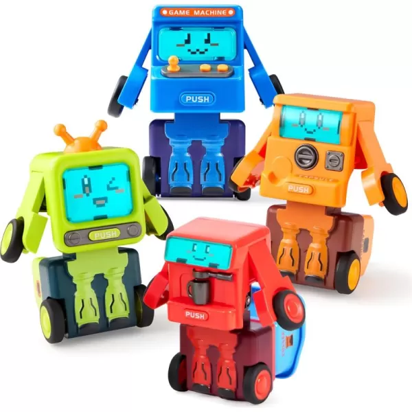 imageSYNCFUN 4 Pack Toy Cars for Toddler Push ampamp Go Transforming Robot Toy Cars Construction Vehicles Set for Boys Girls Birthday Party Favor Gifts for Kids