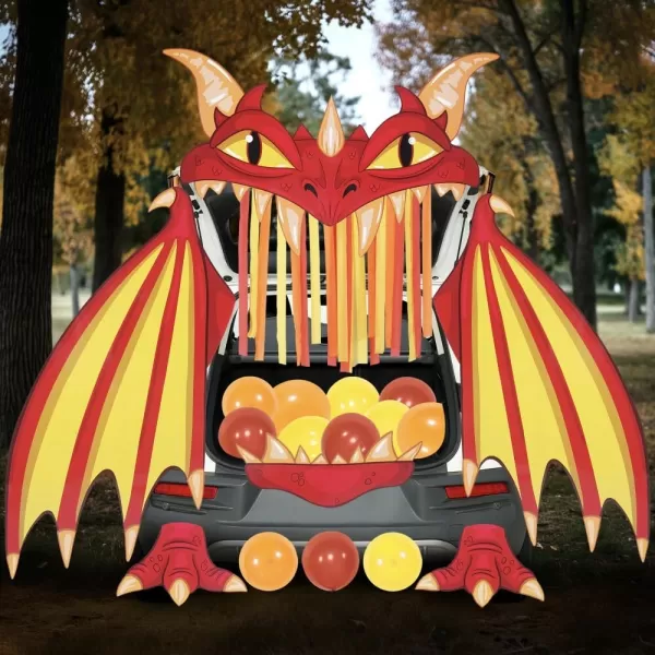 JOYIN Halloween Fire Dragon Trunk Or Treat Car Decorations Kit for SUV Halloween Decorations Outdoor Indoor Decor Balloons Haunted House Trunk Archway Car Garage Lawn Crepe Paper