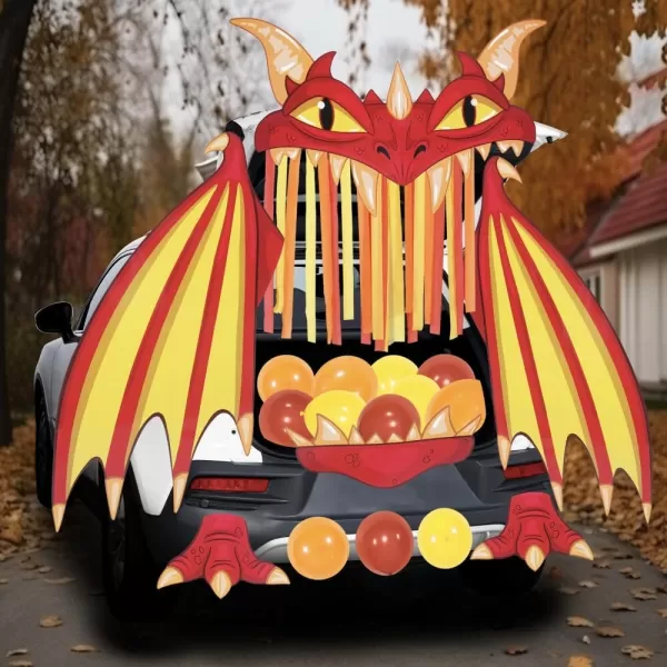 JOYIN Halloween Fire Dragon Trunk Or Treat Car Decorations Kit for SUV Halloween Decorations Outdoor Indoor Decor Balloons Haunted House Trunk Archway Car Garage Lawn Crepe Paper