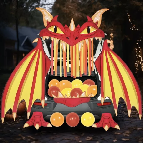 JOYIN Halloween Fire Dragon Trunk Or Treat Car Decorations Kit for SUV Halloween Decorations Outdoor Indoor Decor Balloons Haunted House Trunk Archway Car Garage Lawn Crepe Paper