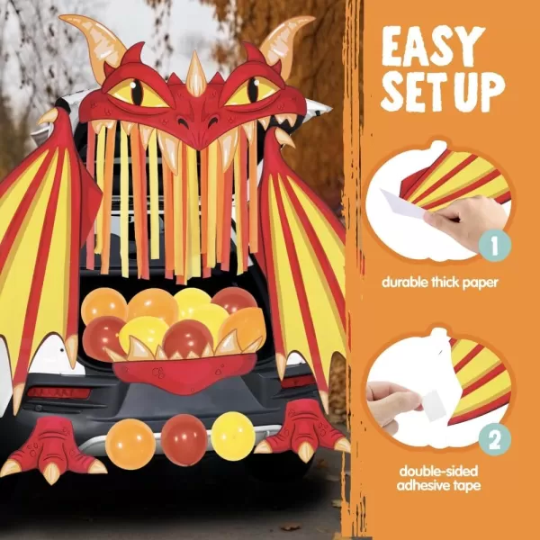 JOYIN Halloween Fire Dragon Trunk Or Treat Car Decorations Kit for SUV Halloween Decorations Outdoor Indoor Decor Balloons Haunted House Trunk Archway Car Garage Lawn Crepe Paper