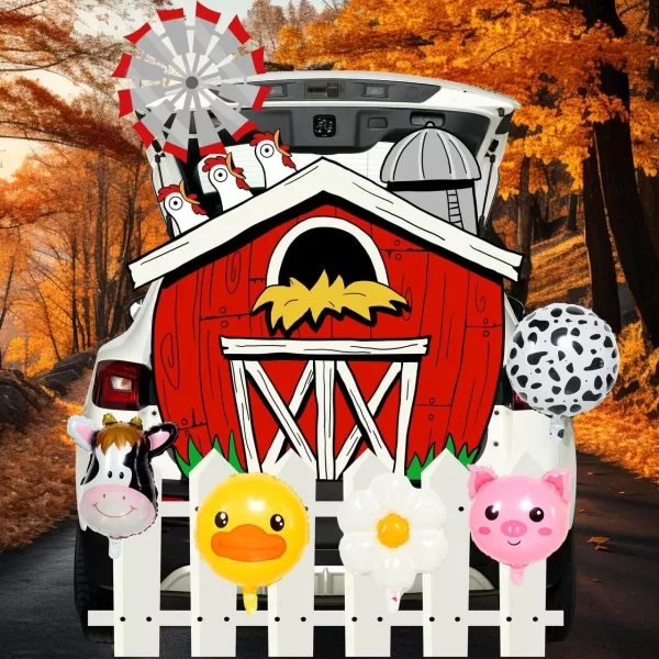JOYIN Halloween Trunk Or Treat Car Decorations Kit Halloween Decorations Outdoor Indoor Car Stickers Red Farm House Haunted House SUV Trunk Archway Car Garage Lawn Balloons Chicken Cow Duck Pig