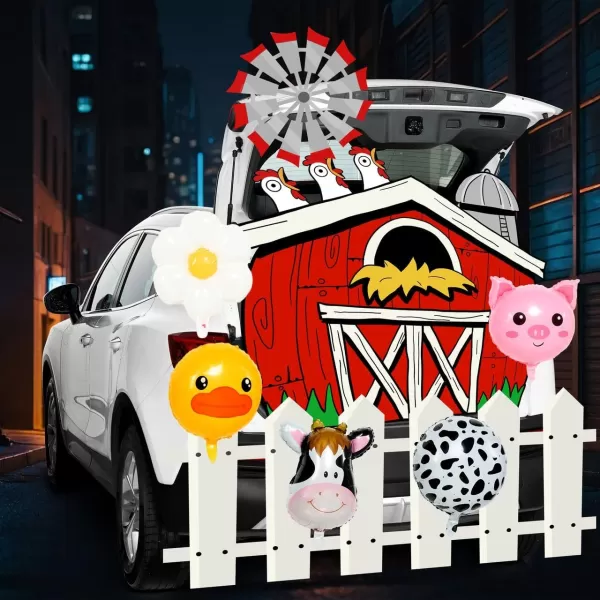 JOYIN Halloween Trunk Or Treat Car Decorations Kit Halloween Decorations Outdoor Indoor Car Stickers Red Farm House Haunted House SUV Trunk Archway Car Garage Lawn Balloons Chicken Cow Duck Pig