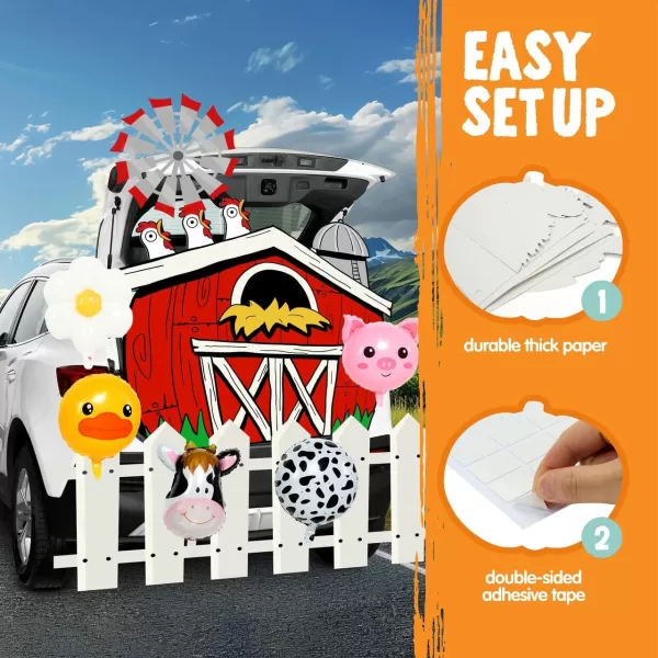 JOYIN Halloween Trunk Or Treat Car Decorations Kit Halloween Decorations Outdoor Indoor Car Stickers Red Farm House Haunted House SUV Trunk Archway Car Garage Lawn Balloons Chicken Cow Duck Pig