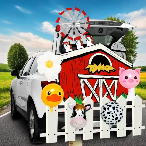JOYIN Halloween Trunk Or Treat Car Decorations Kit Halloween Decorations Outdoor Indoor Car Stickers Red Farm House Haunted House SUV Trunk Archway Car Garage Lawn Balloons Chicken Cow Duck Pig