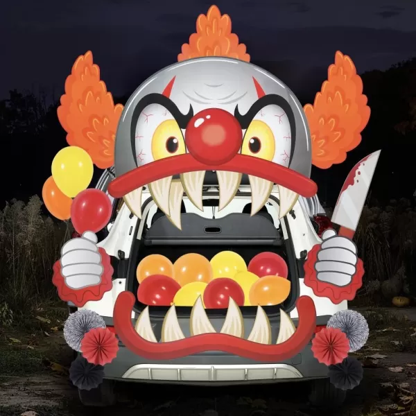 JOYIN Halloween Trunk Or Treat Car Decorations Kit Halloween Decorations Outdoor Indoor Clown Car Stickers Haunted House Suv Trunk Archway Car Garage Lawn BalloonsClown