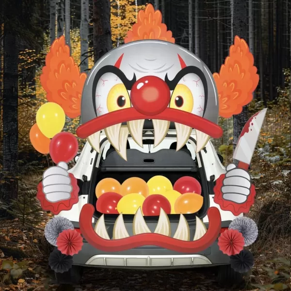 JOYIN Halloween Trunk Or Treat Car Decorations Kit Halloween Decorations Outdoor Indoor Clown Car Stickers Haunted House Suv Trunk Archway Car Garage Lawn BalloonsClown