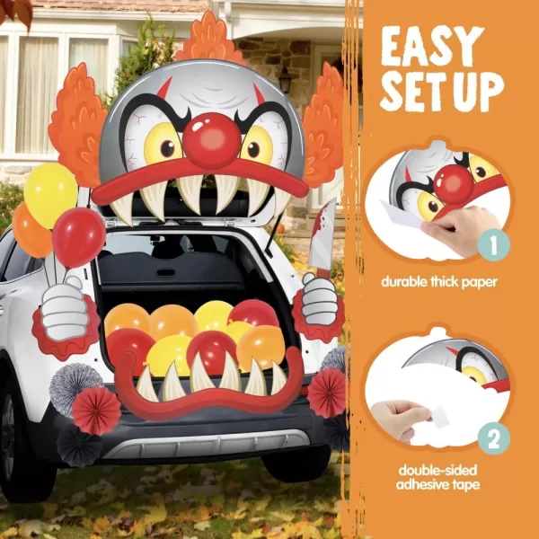 JOYIN Halloween Trunk Or Treat Car Decorations Kit Halloween Decorations Outdoor Indoor Clown Car Stickers Haunted House Suv Trunk Archway Car Garage Lawn BalloonsClown