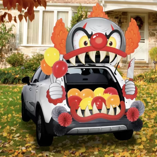 JOYIN Halloween Trunk Or Treat Car Decorations Kit Halloween Decorations Outdoor Indoor Clown Car Stickers Haunted House Suv Trunk Archway Car Garage Lawn BalloonsClown