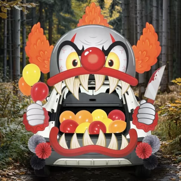 JOYIN Halloween Trunk Or Treat Car Decorations Kit Halloween Decorations Outdoor Indoor Clown Car Stickers Haunted House Suv Trunk Archway Car Garage Lawn BalloonsClown