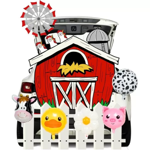JOYIN Halloween Trunk Or Treat Car Decorations Kit Halloween Decorations Outdoor Indoor Car Stickers Red Farm House Haunted House SUV Trunk Archway Car Garage Lawn Balloons Chicken Cow Duck Pig
